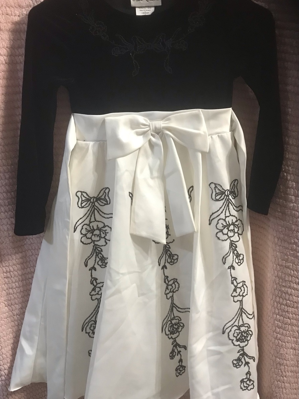 Rare Editions Black and White Embroidered Bow Party Dress